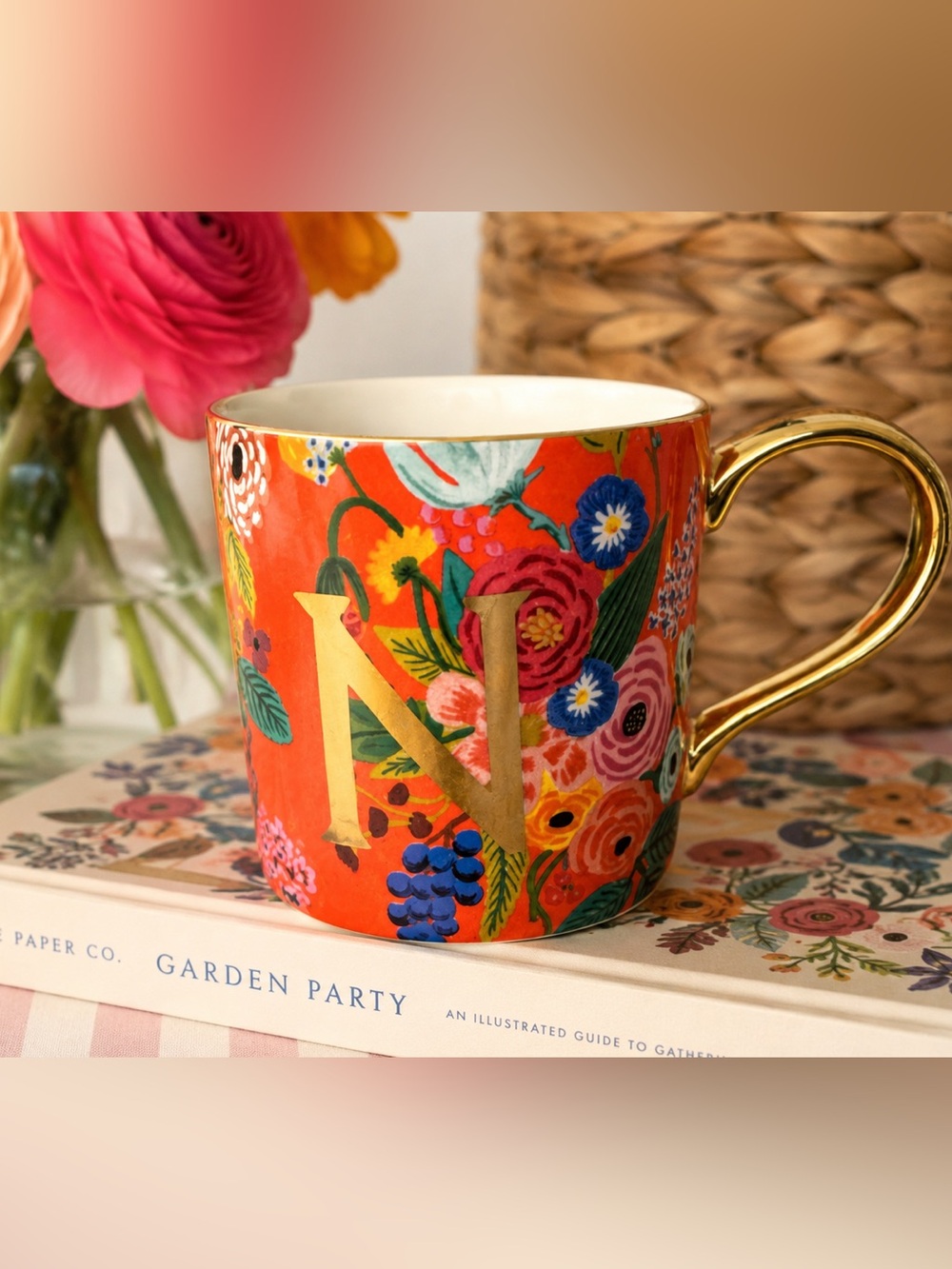 Rifle Paper Co. x Anthropologie Garden Party Monogram Mug | Initial “N” | EUC